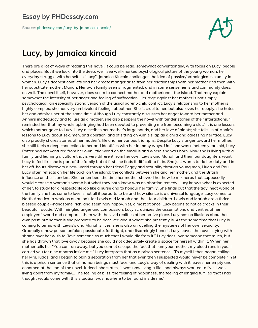 Lucy, by Jamaica kincaid essay