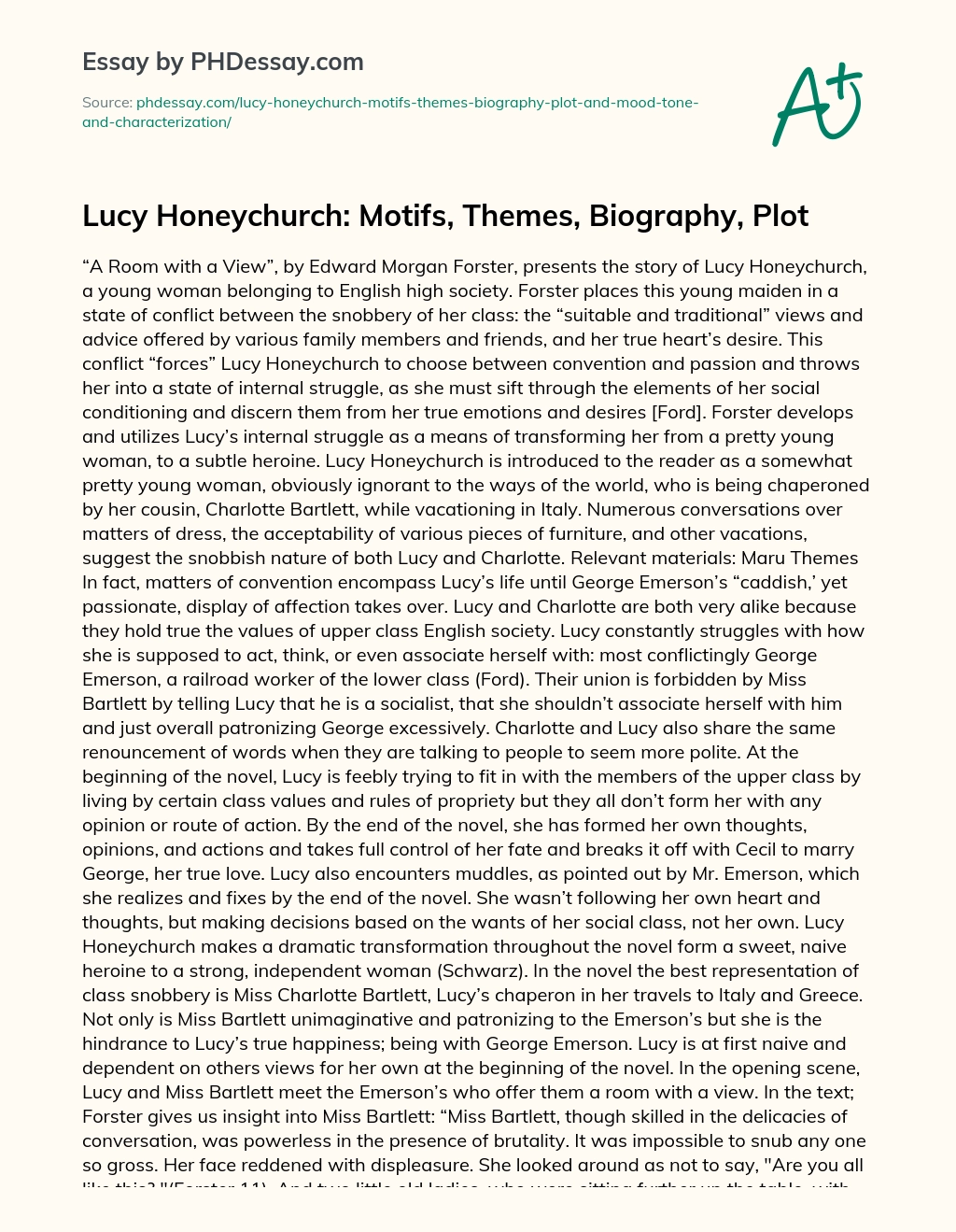 Lucy Honeychurch: Motifs, Themes, Biography, Plot essay