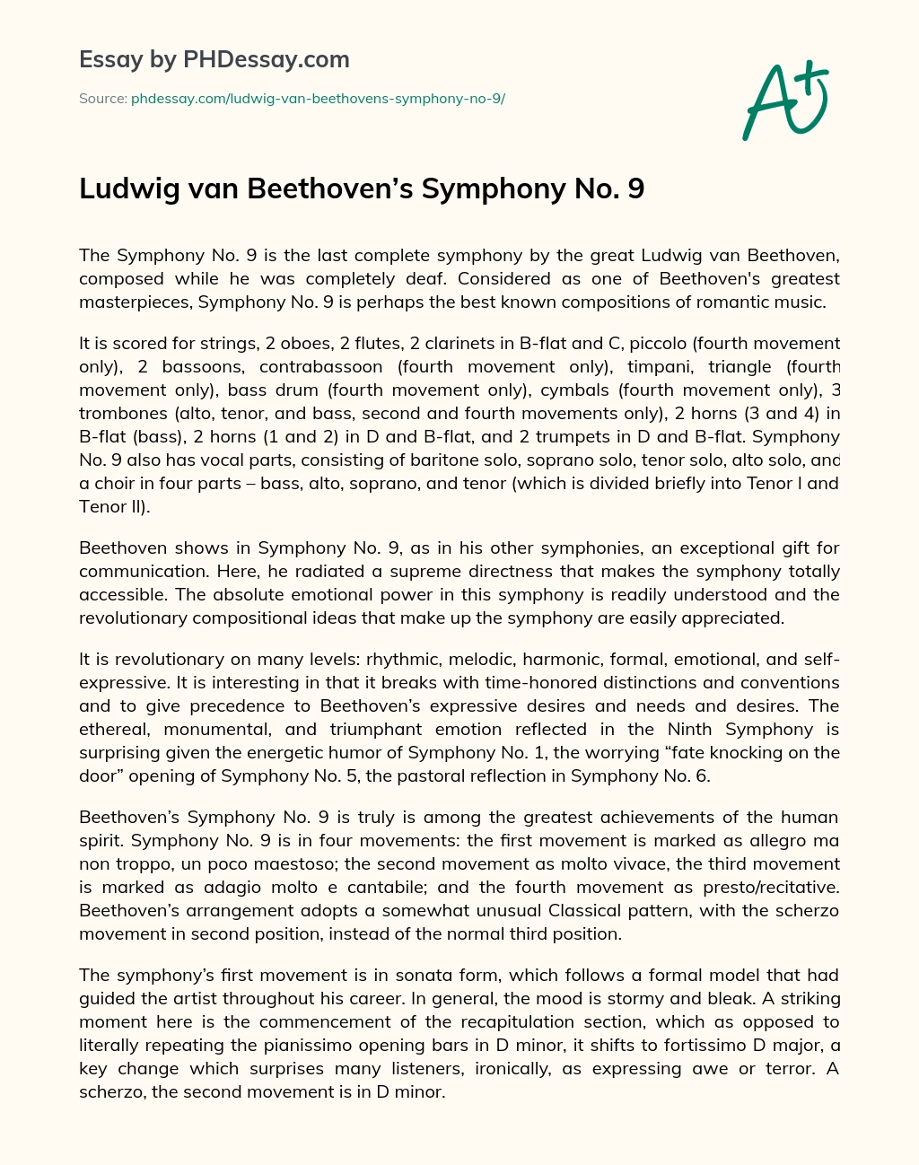 Ludwig van Beethoven’s Symphony No. 9 essay