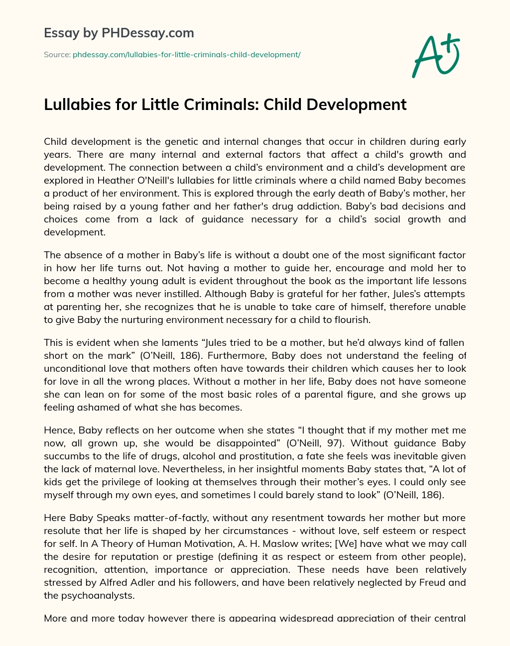 Lullabies for Little Criminals: Child Development essay