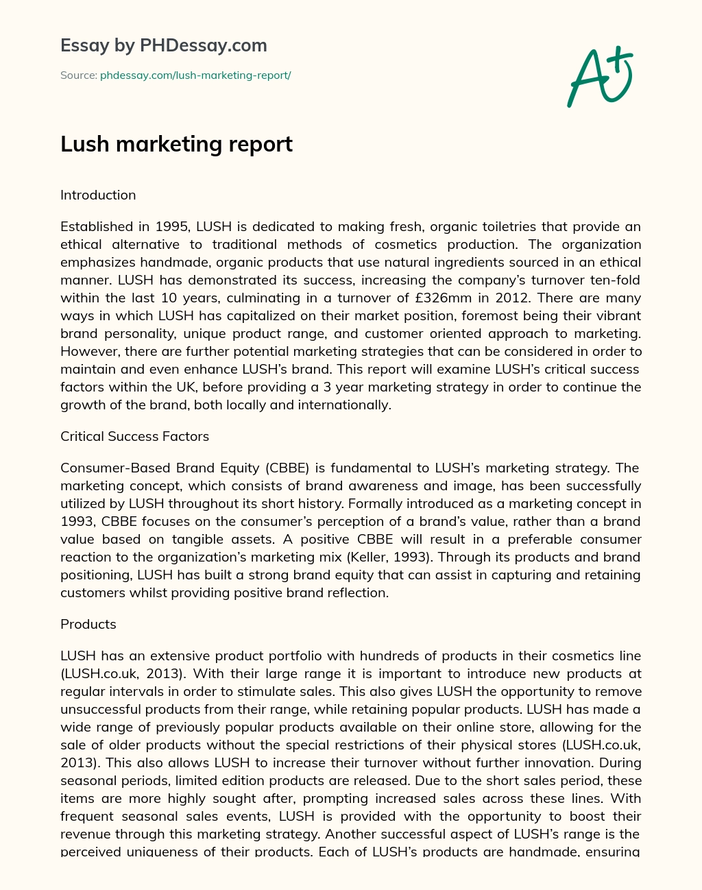 Lush Marketing Report essay