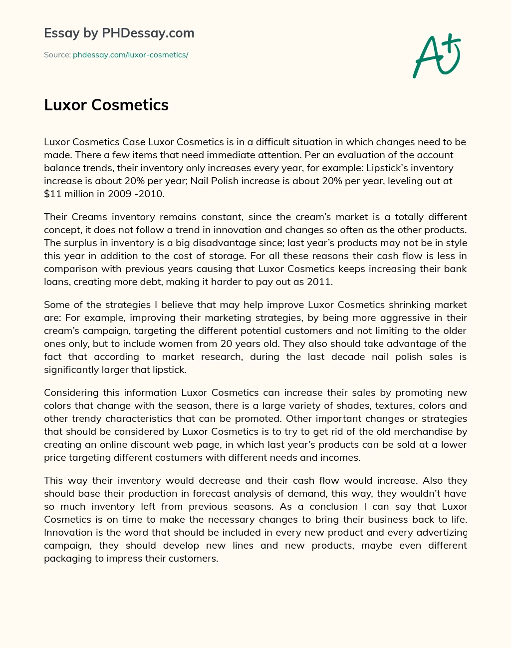 Luxor Cosmetics essay