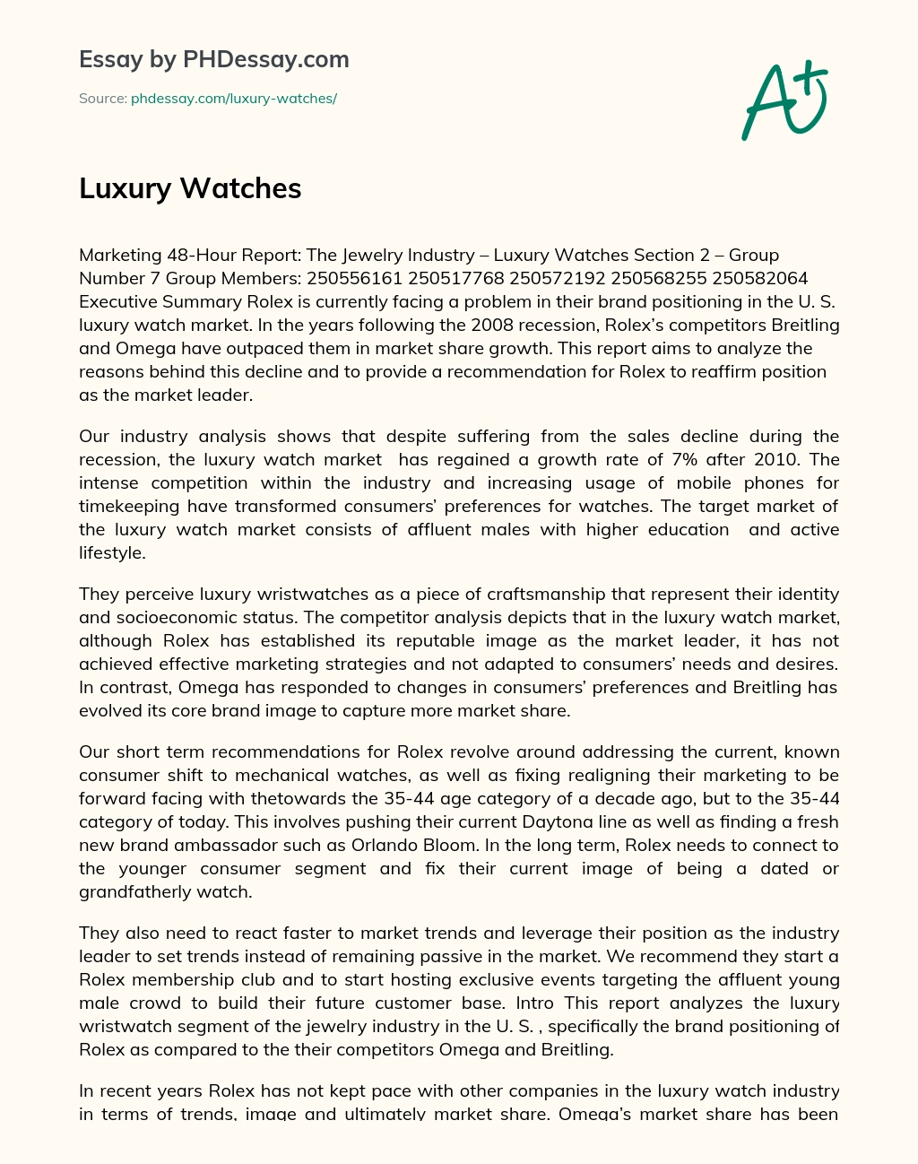 Luxury Watches essay