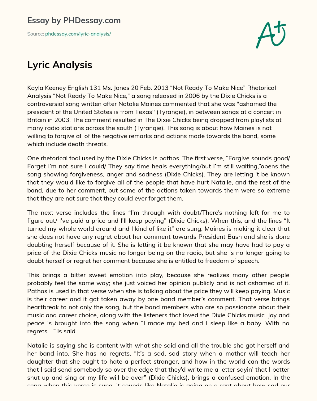 Lyric Analysis essay