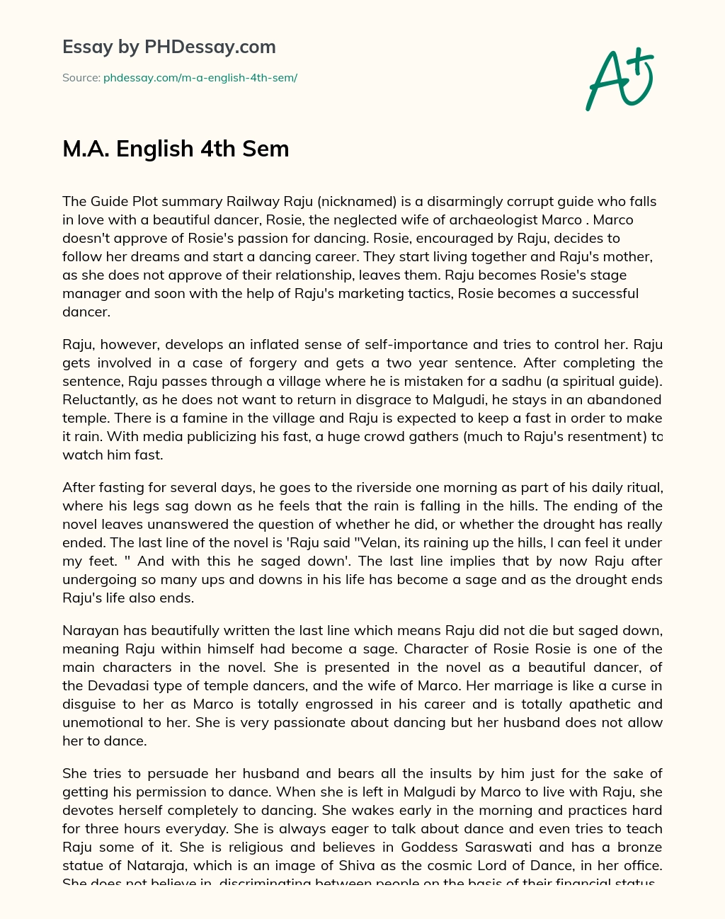 M.A. English 4th Sem essay