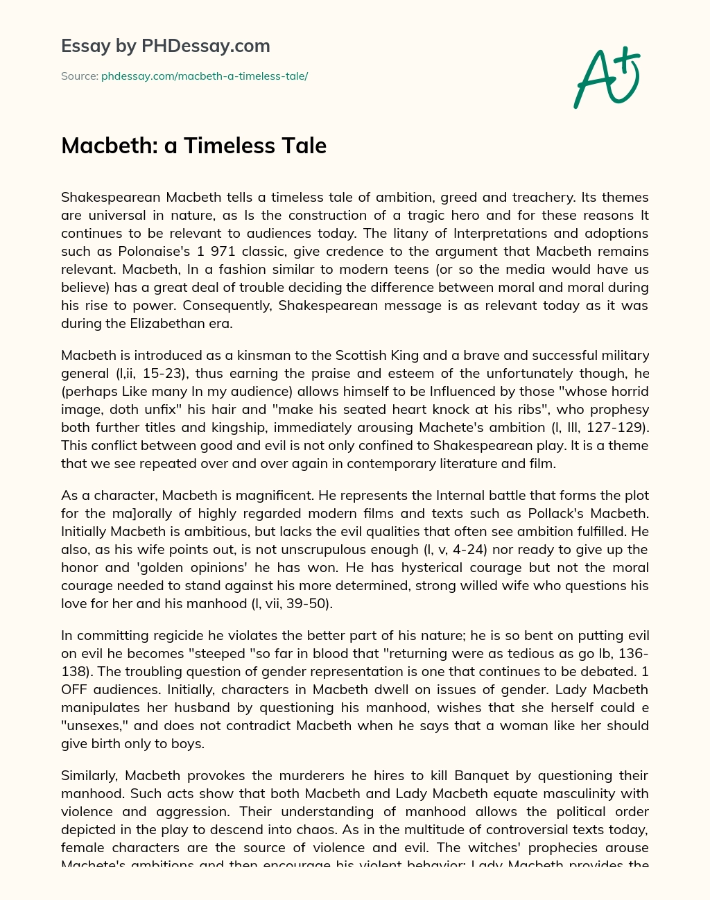 Реферат: Macbeth Essay Research Paper Shakespeare