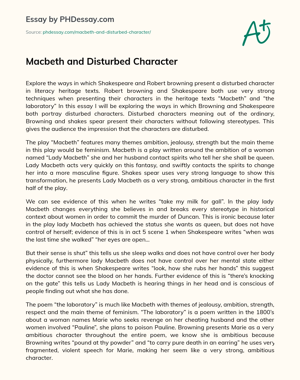 Macbeth and Disturbed Character essay