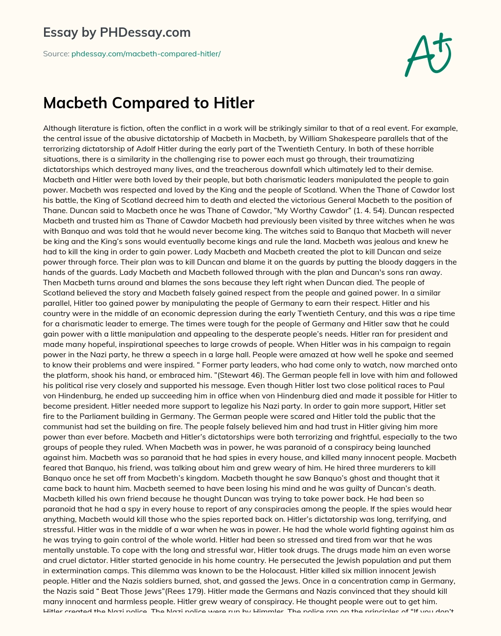 Macbeth Compared to Hitler essay