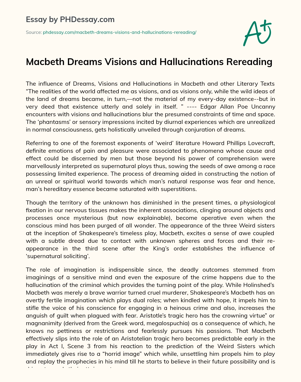 Macbeth Dreams Visions and Hallucinations Rereading essay