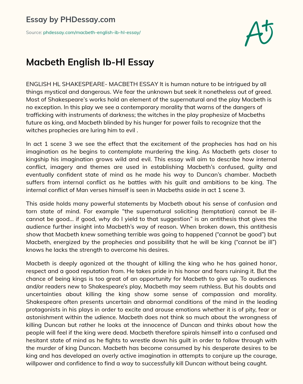 Macbeth English Ib-Hl Essay essay
