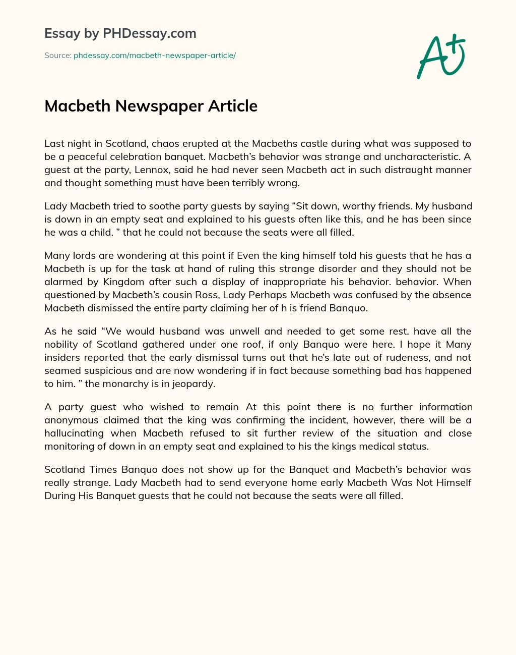 Реферат: Macbeth Story Essay Research Paper In the