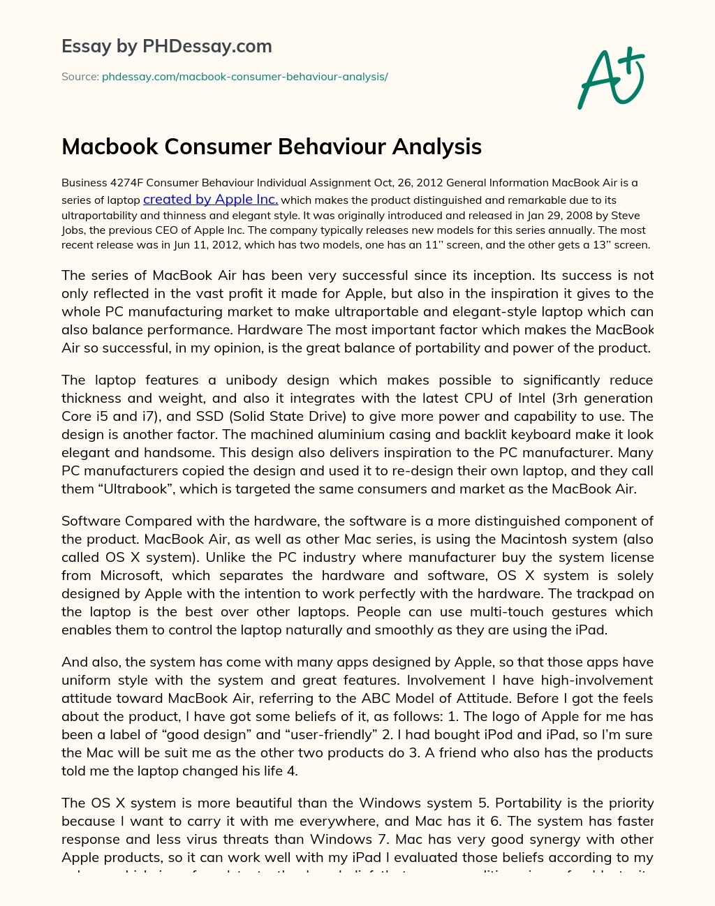 Macbook Consumer Behaviour Analysis essay