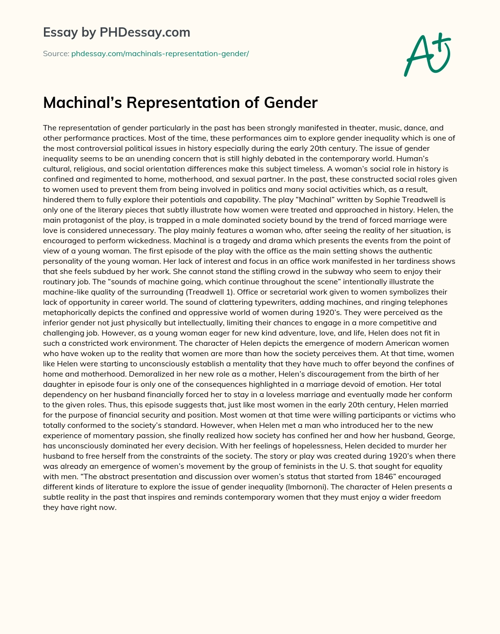 Machinal’s Representation of Gender essay