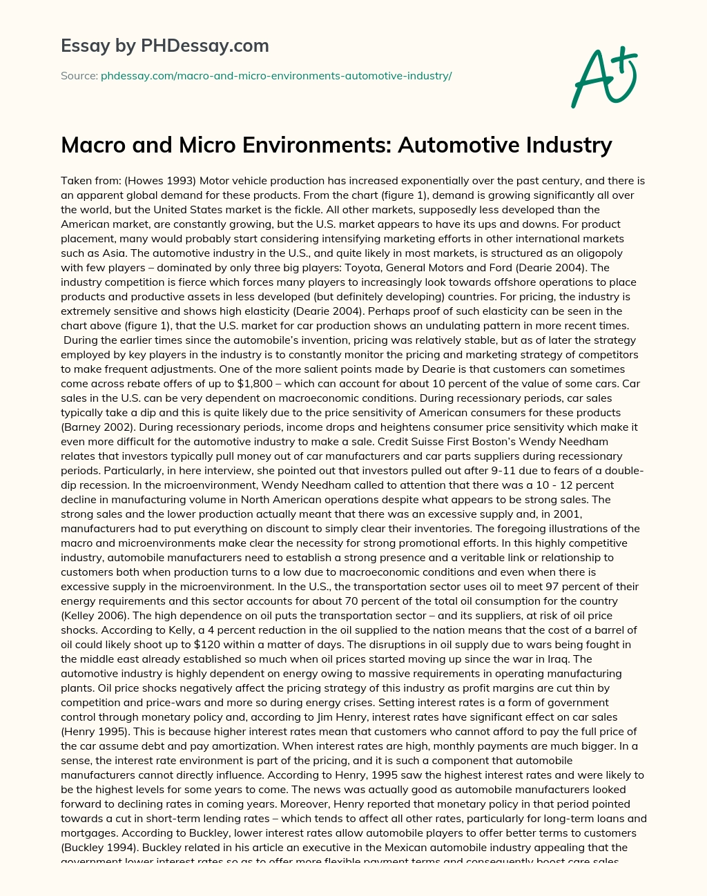 Macro and Micro Environments: Automotive Industry essay
