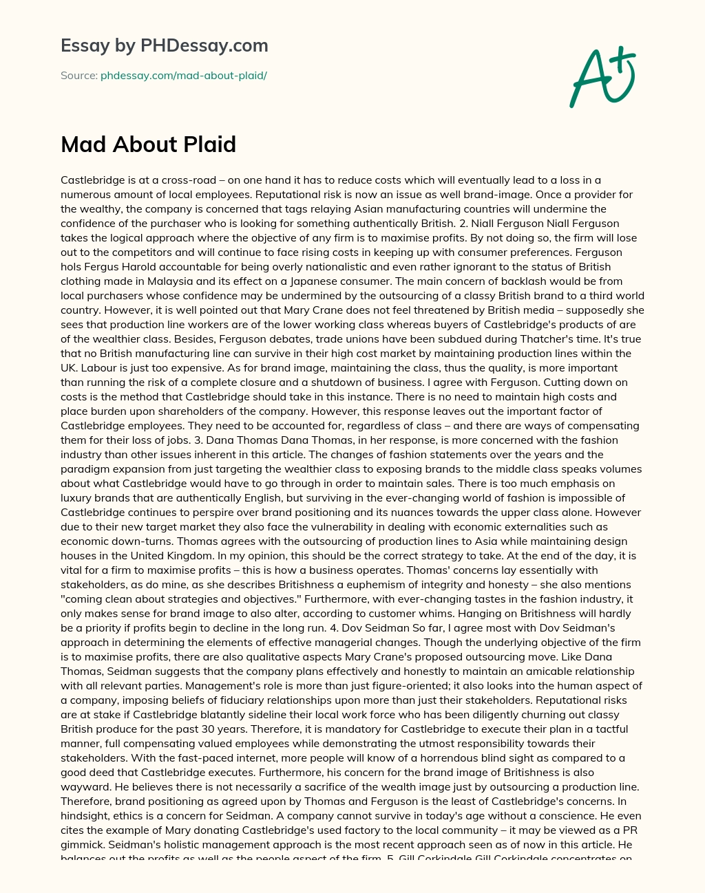 Mad About Plaid essay
