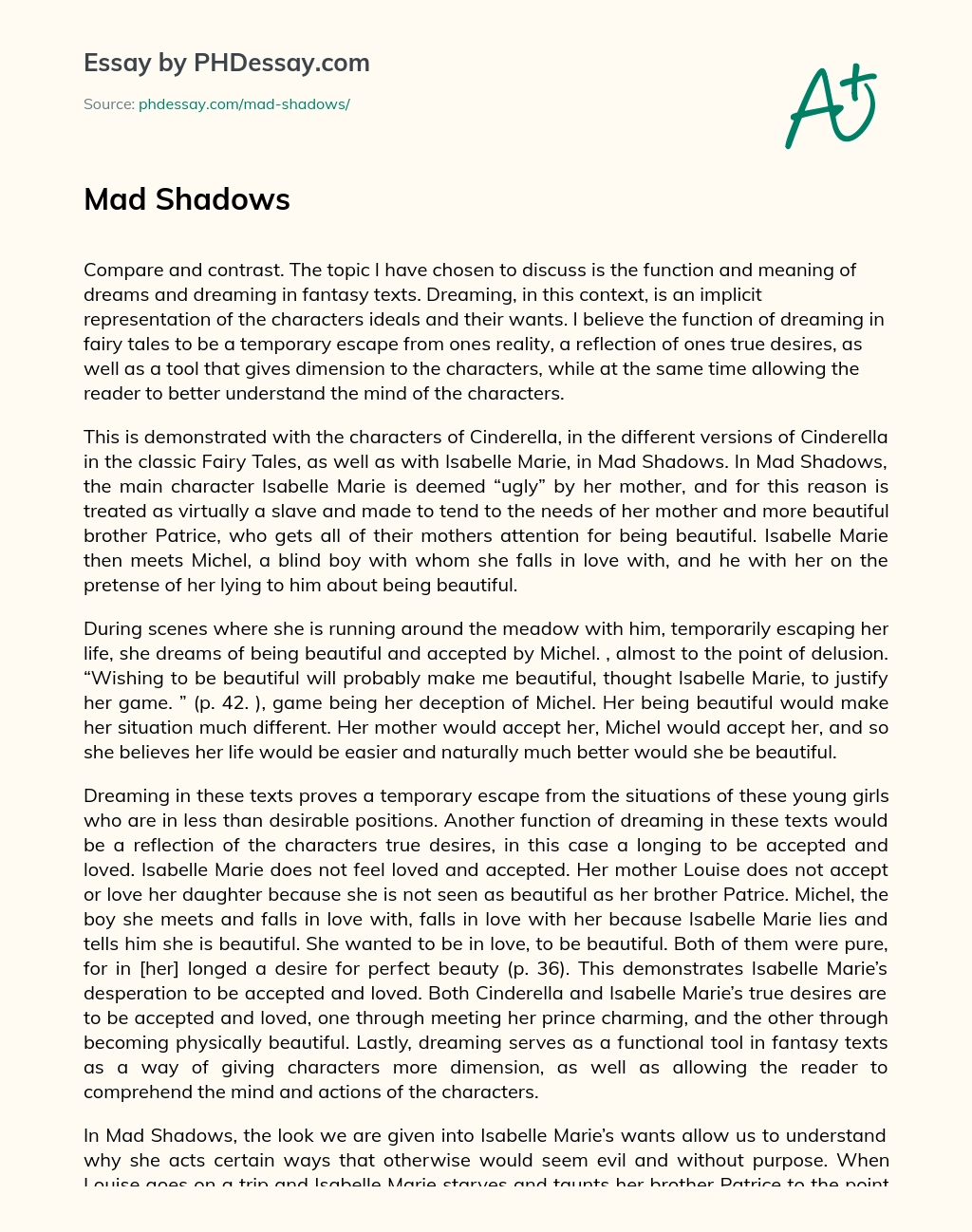 Mad Shadows, A Story in a Fantasy World essay