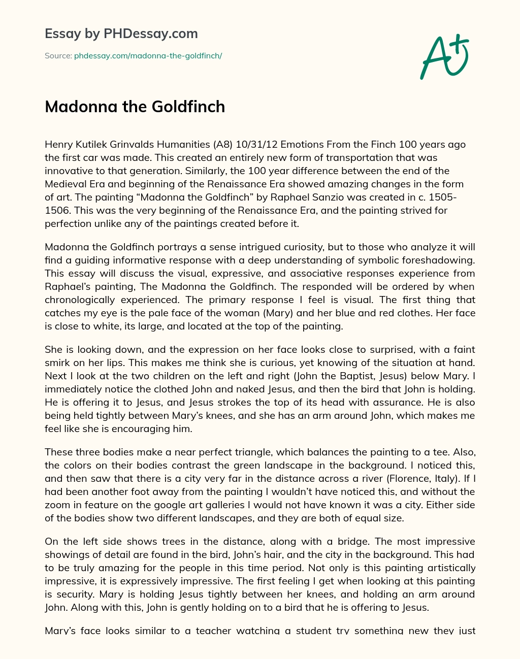 Madonna the Goldfinch essay