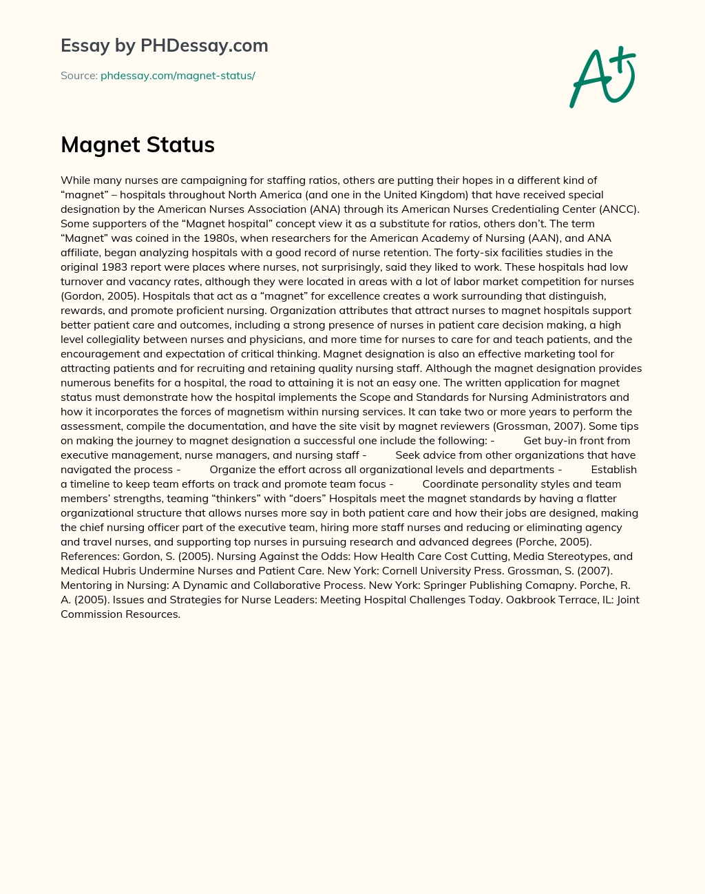 Magnet Status essay