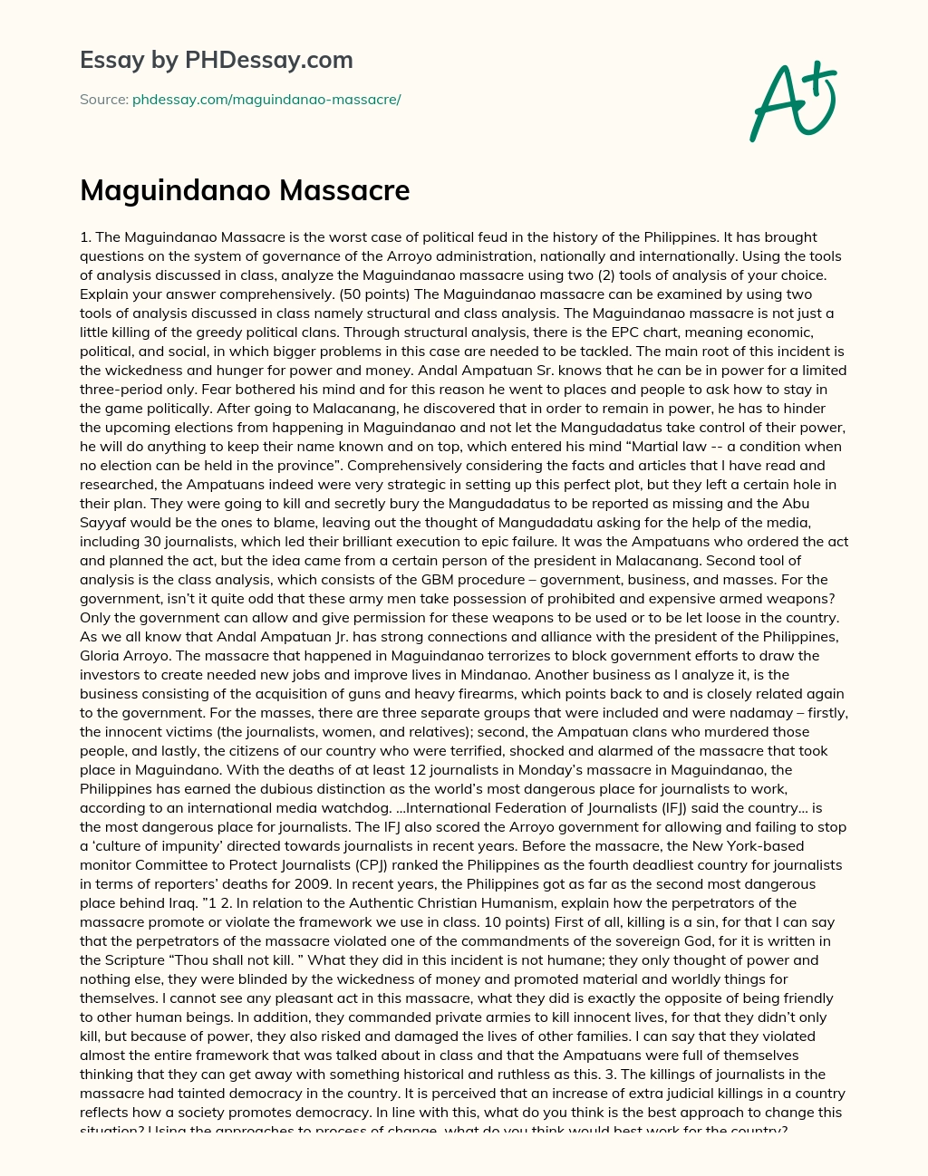 Maguindanao Massacre essay