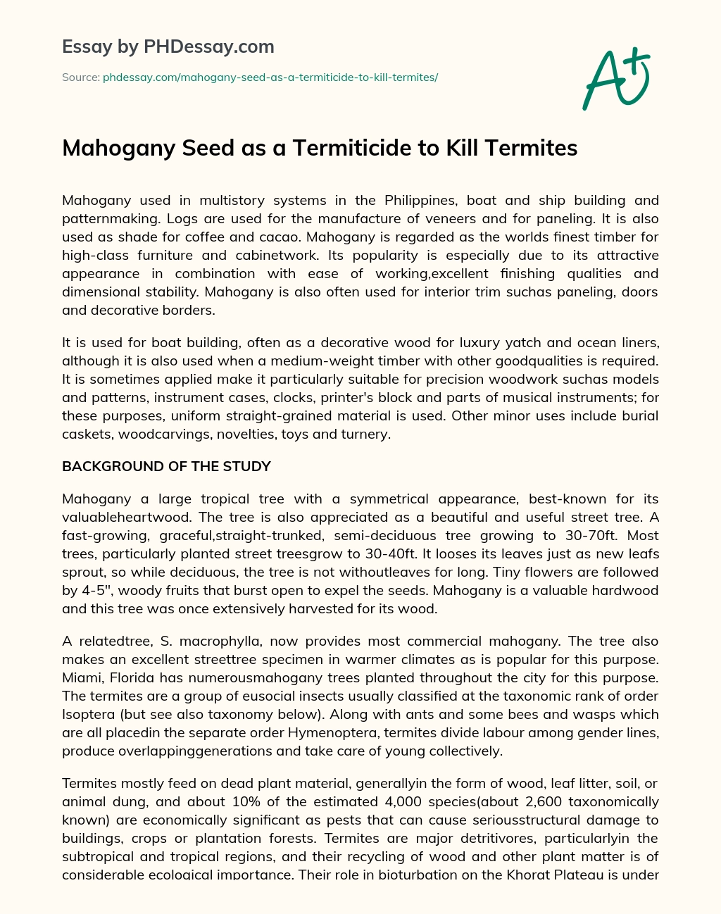 Mahogany Seed as a Termiticide to Kill Termites essay