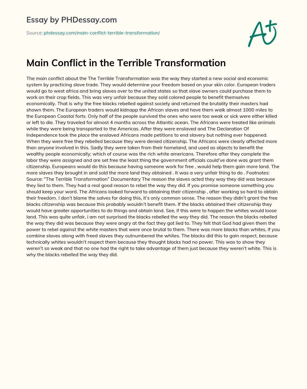 Main Conflict in the Terrible Transformation essay