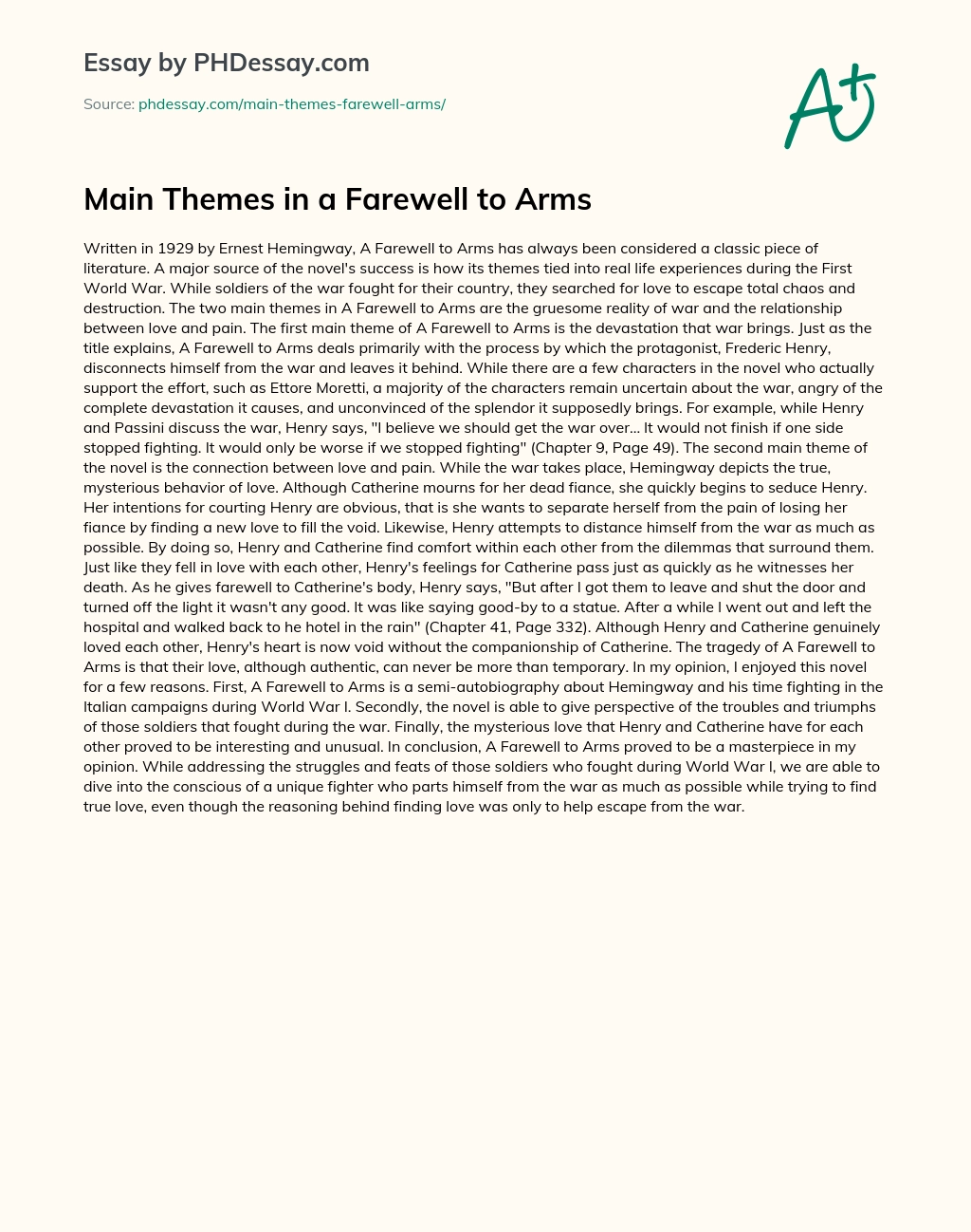 Main Themes in a Farewell to Arms essay