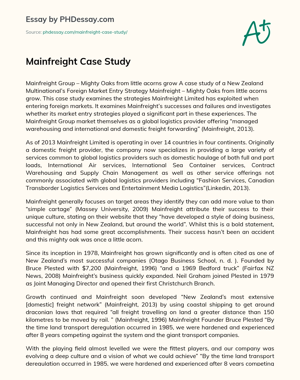 Mainfreight Case Study essay