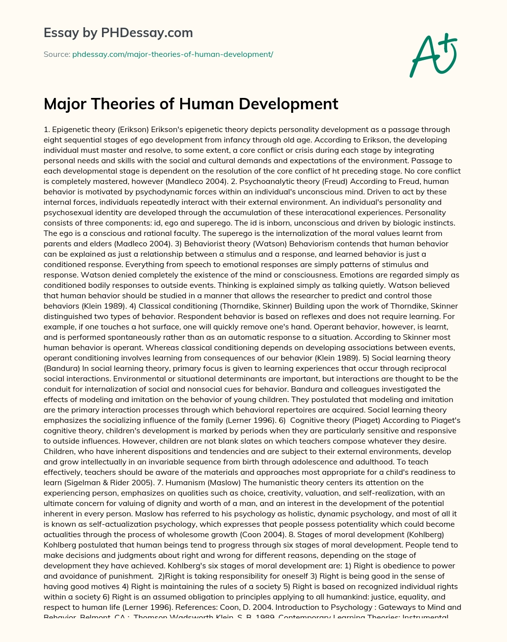 Major Theories of Human Development essay