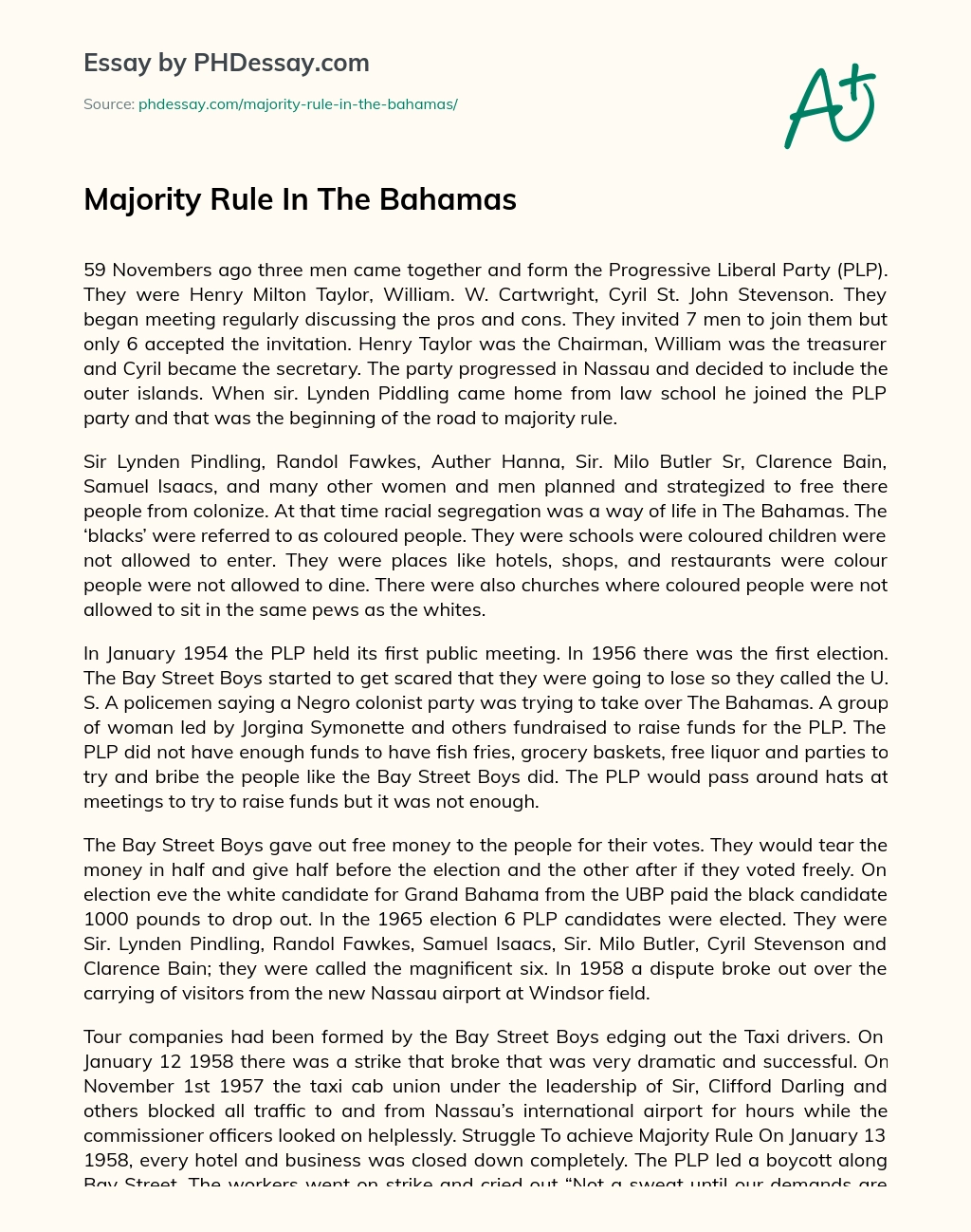 Majority Rule In The Bahamas essay