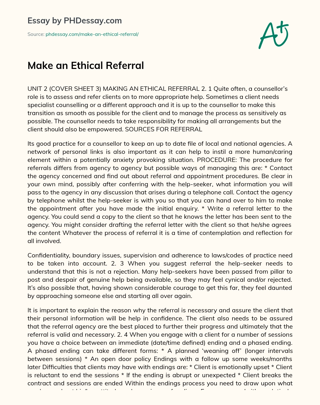 Make an Ethical Referral essay