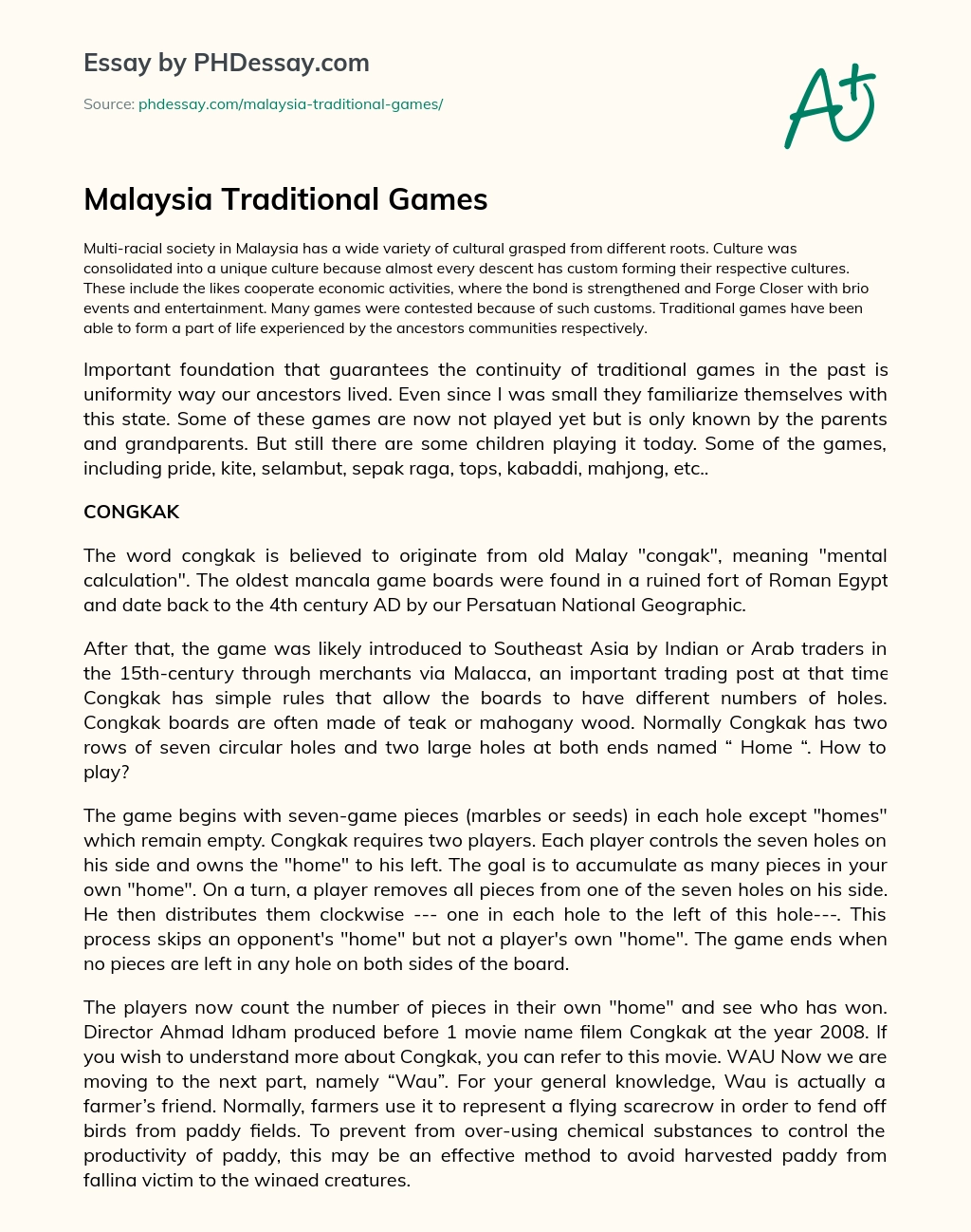 Malaysia Traditional Games essay