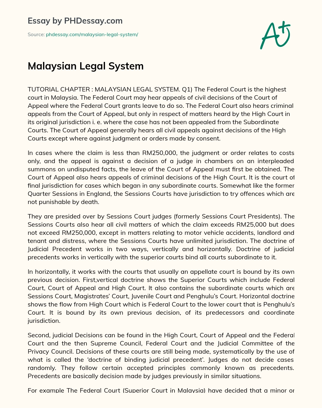 Malaysian Legal System essay