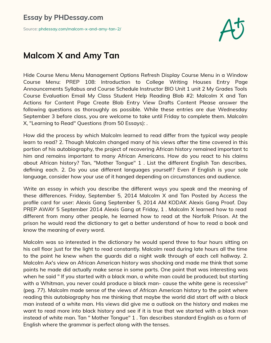 Malcom X and Amy Tan essay