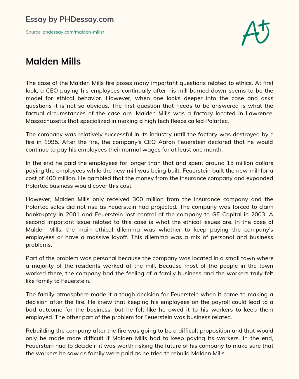 Malden Mills essay