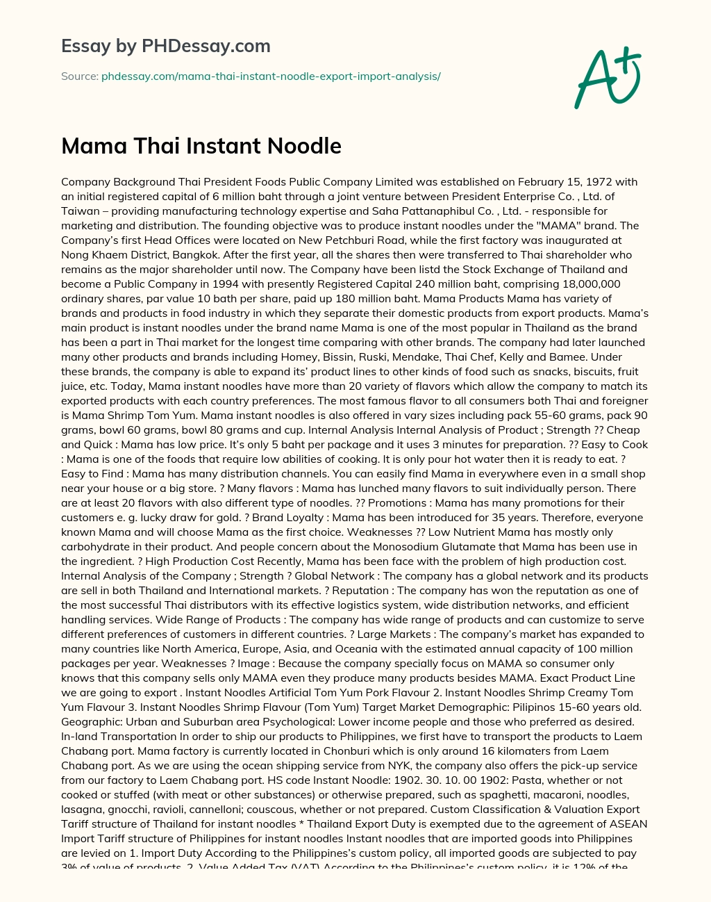 Mama Thai Instant Noodle essay