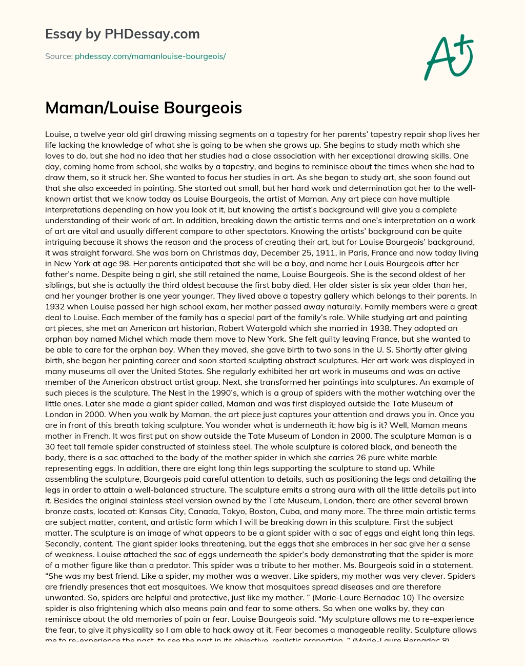 Maman/Louise Bourgeois essay