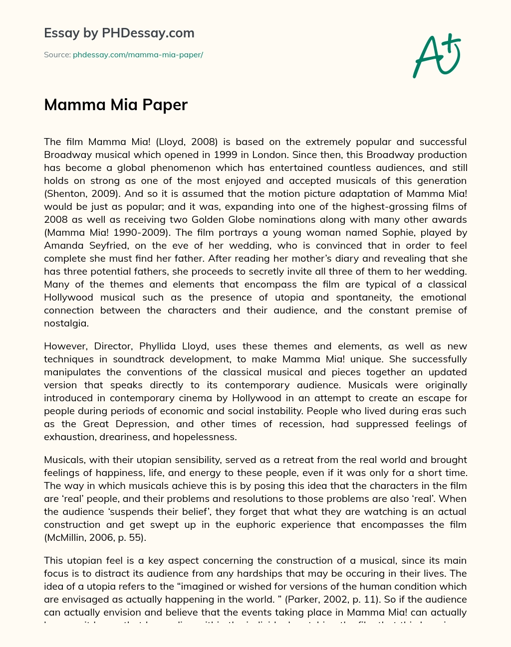 Mamma Mia Paper essay