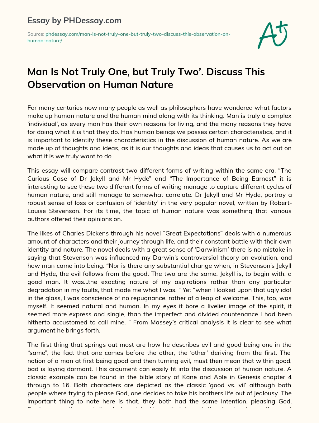 Man Is Not Truly One, but Truly Two essay