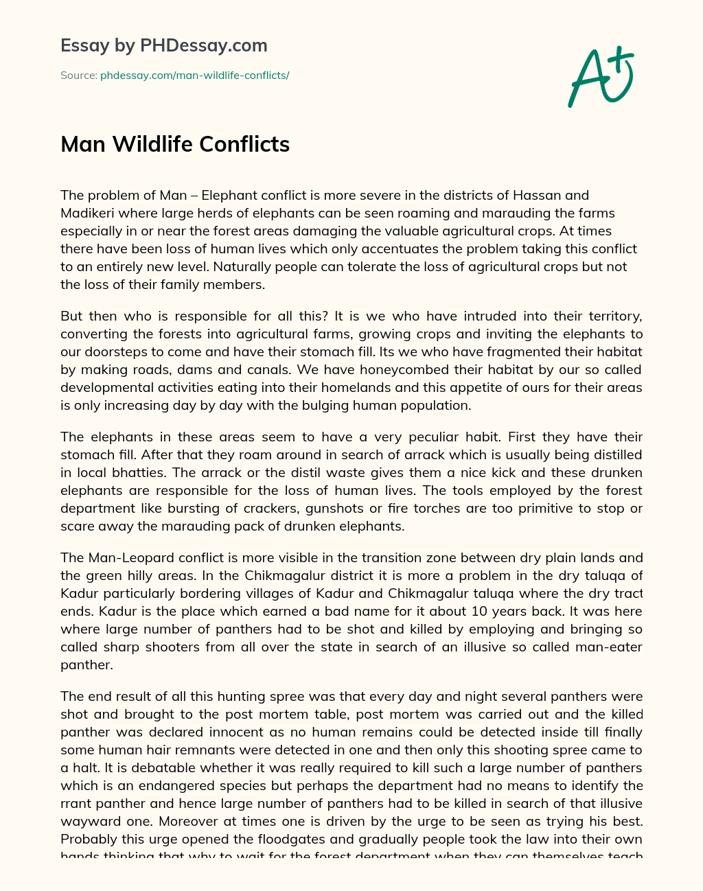 Man Wildlife Conflicts essay