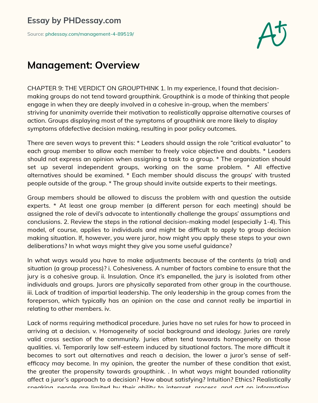 Management: Overview essay