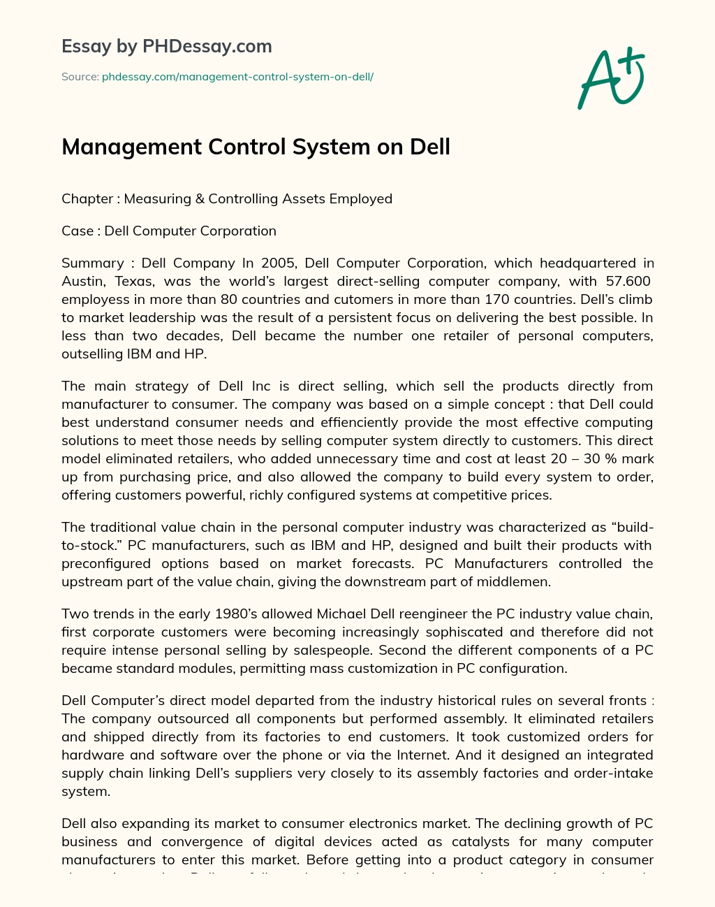 Management Control System on Dell essay