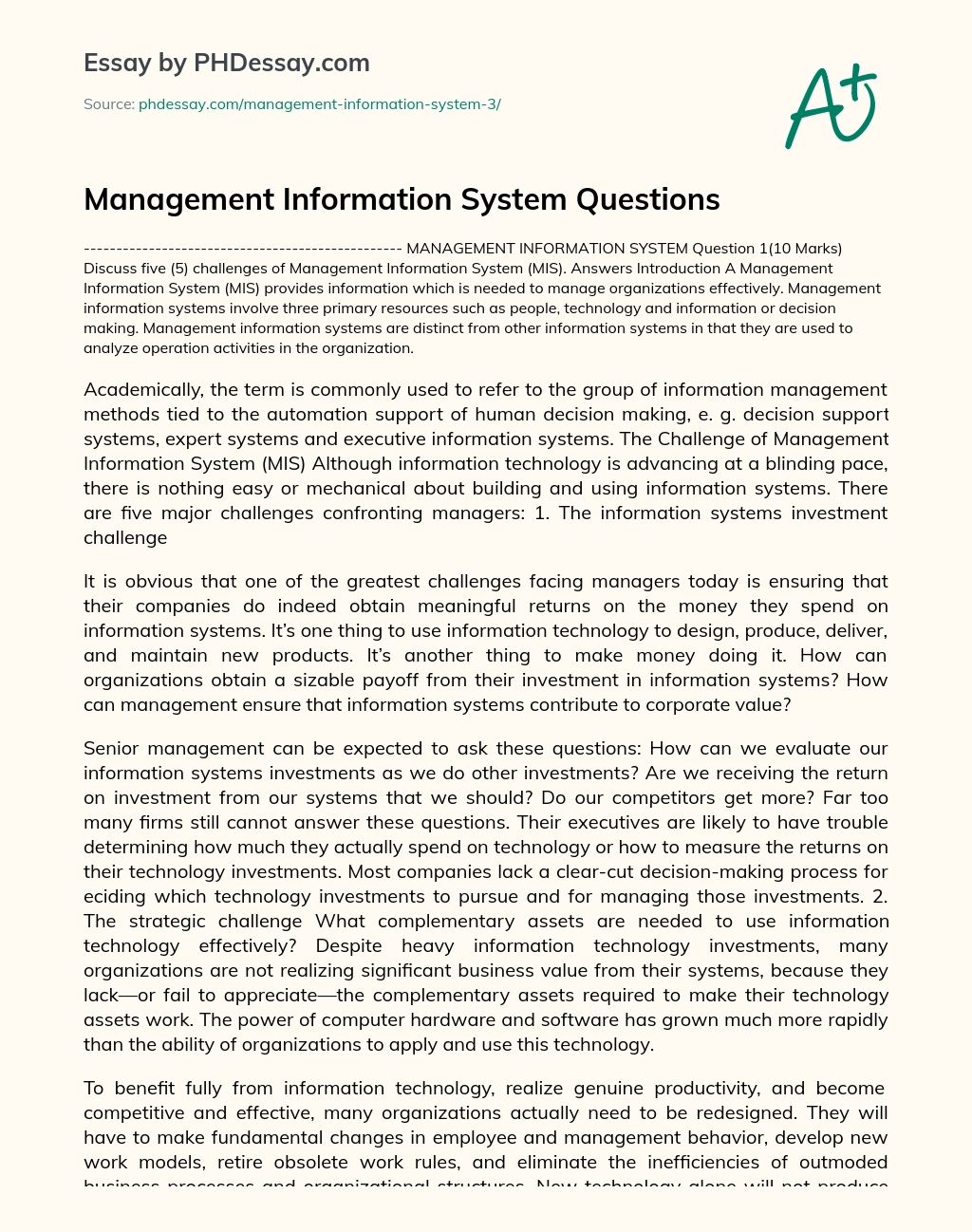 Реферат: The Critical Role Of Information Systems Essay