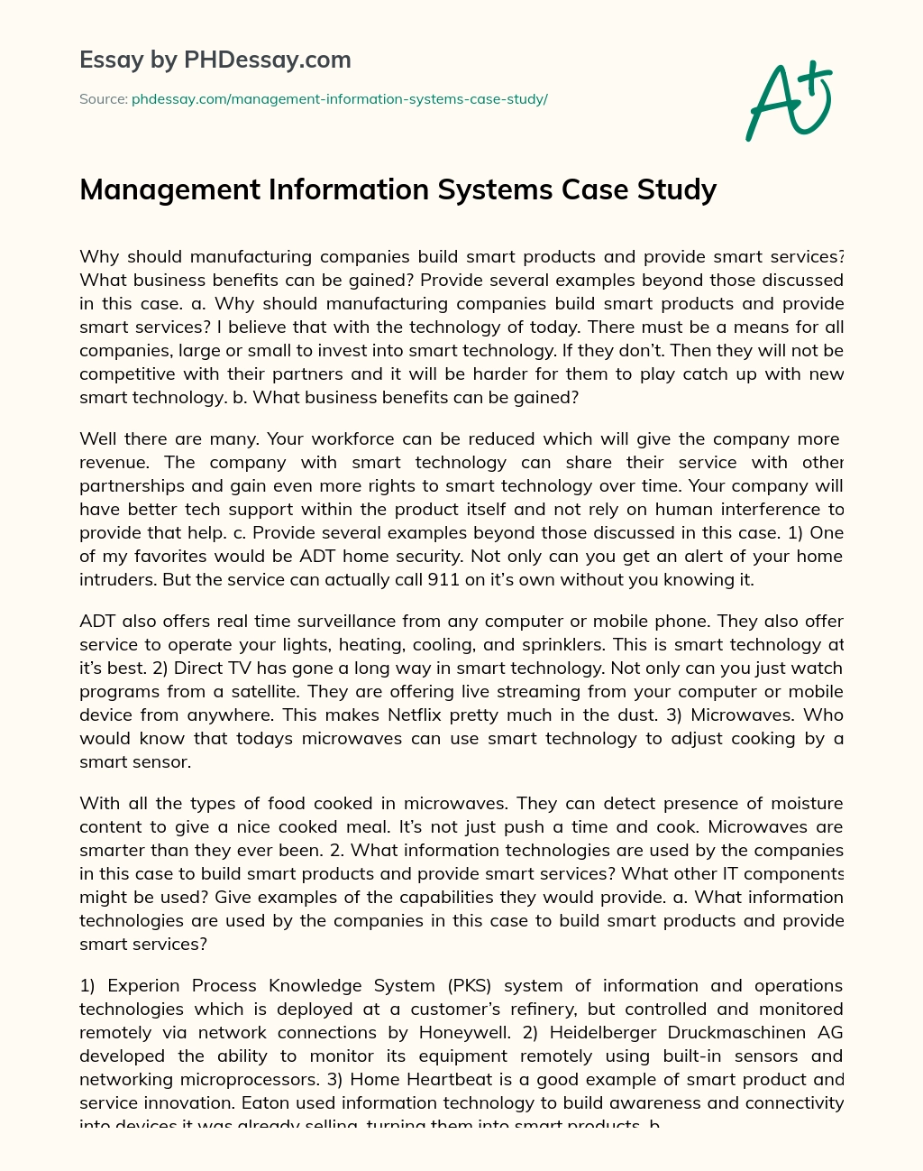 Management Information Systems Case Study essay