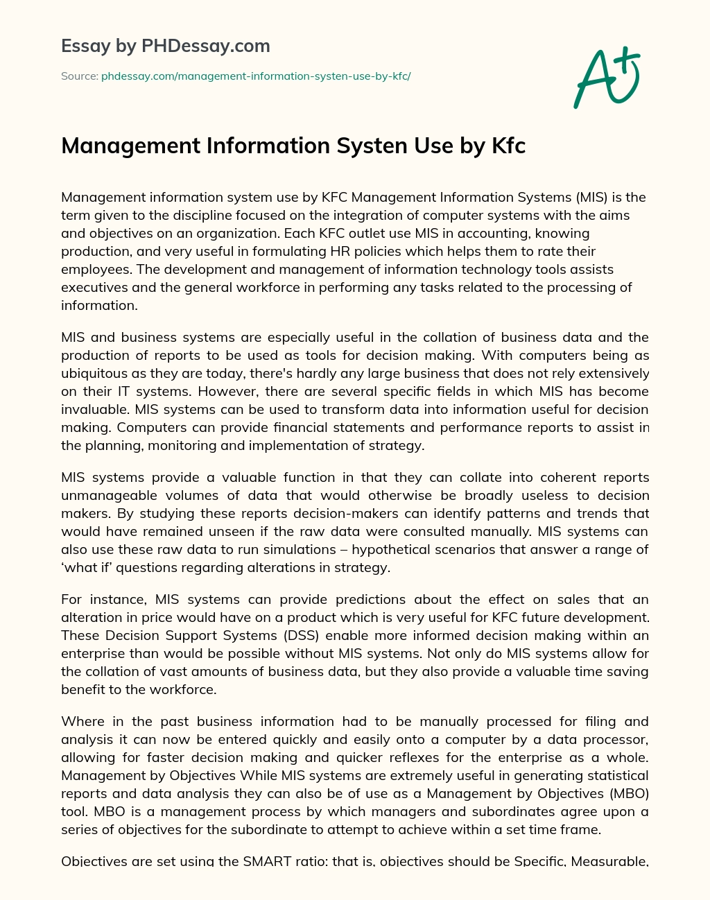 management information system of kfc pdf