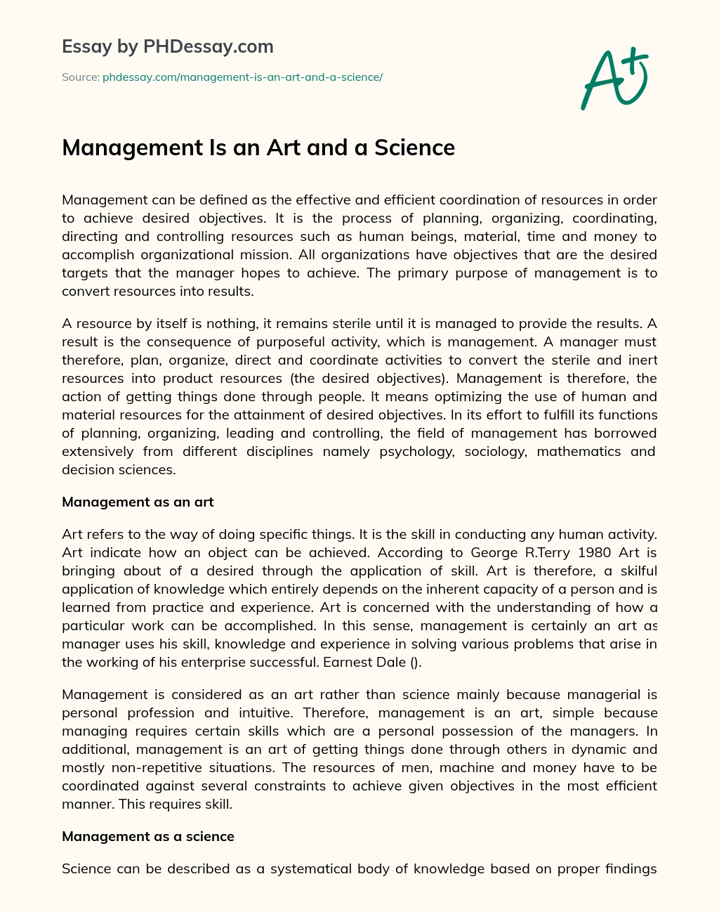 Management Is an Art and a Science essay
