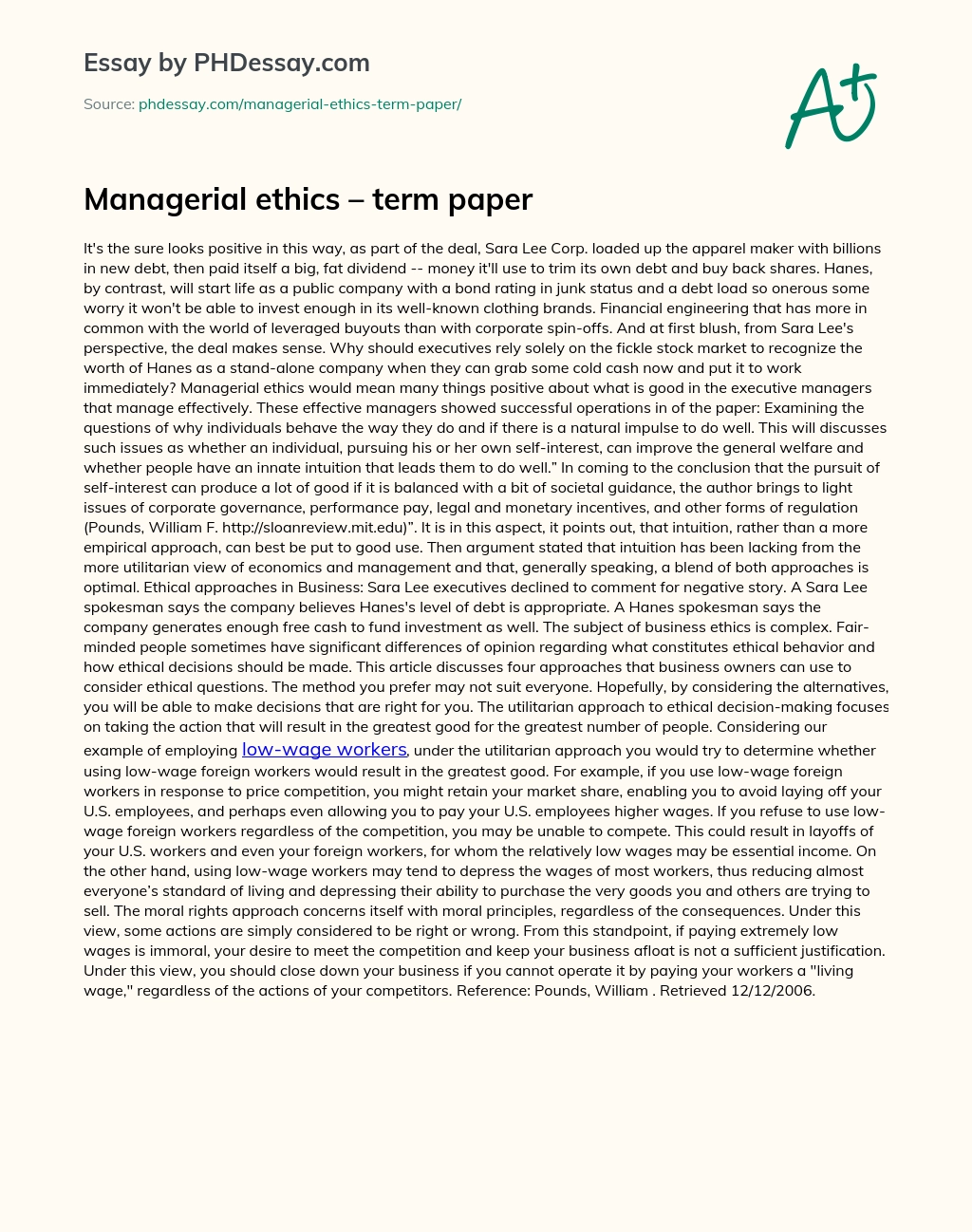 Managerial ethics – term paper essay