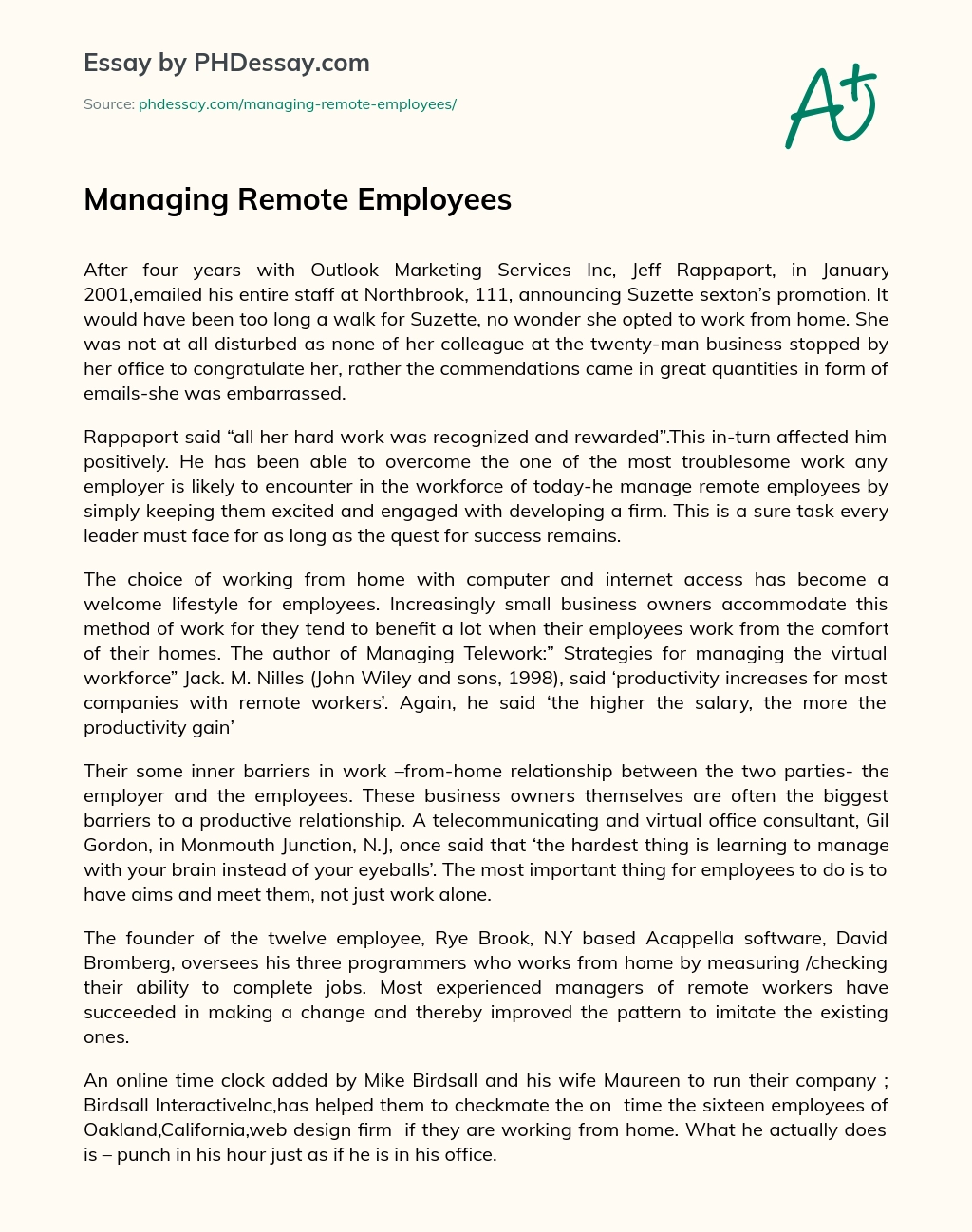 Managing Remote Employees essay