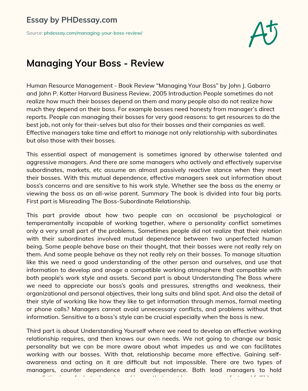 Managing Your Boss – Review essay