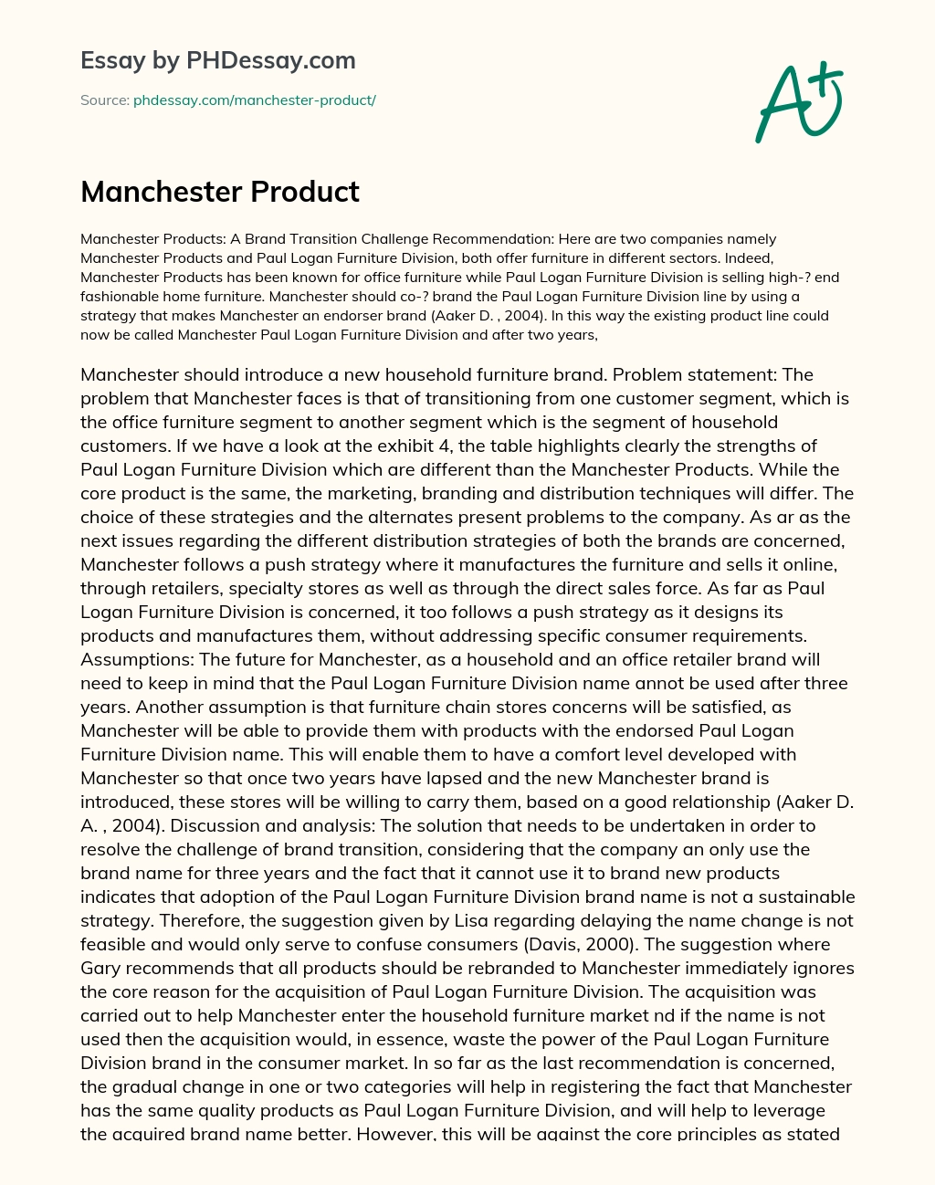 Manchester Product essay