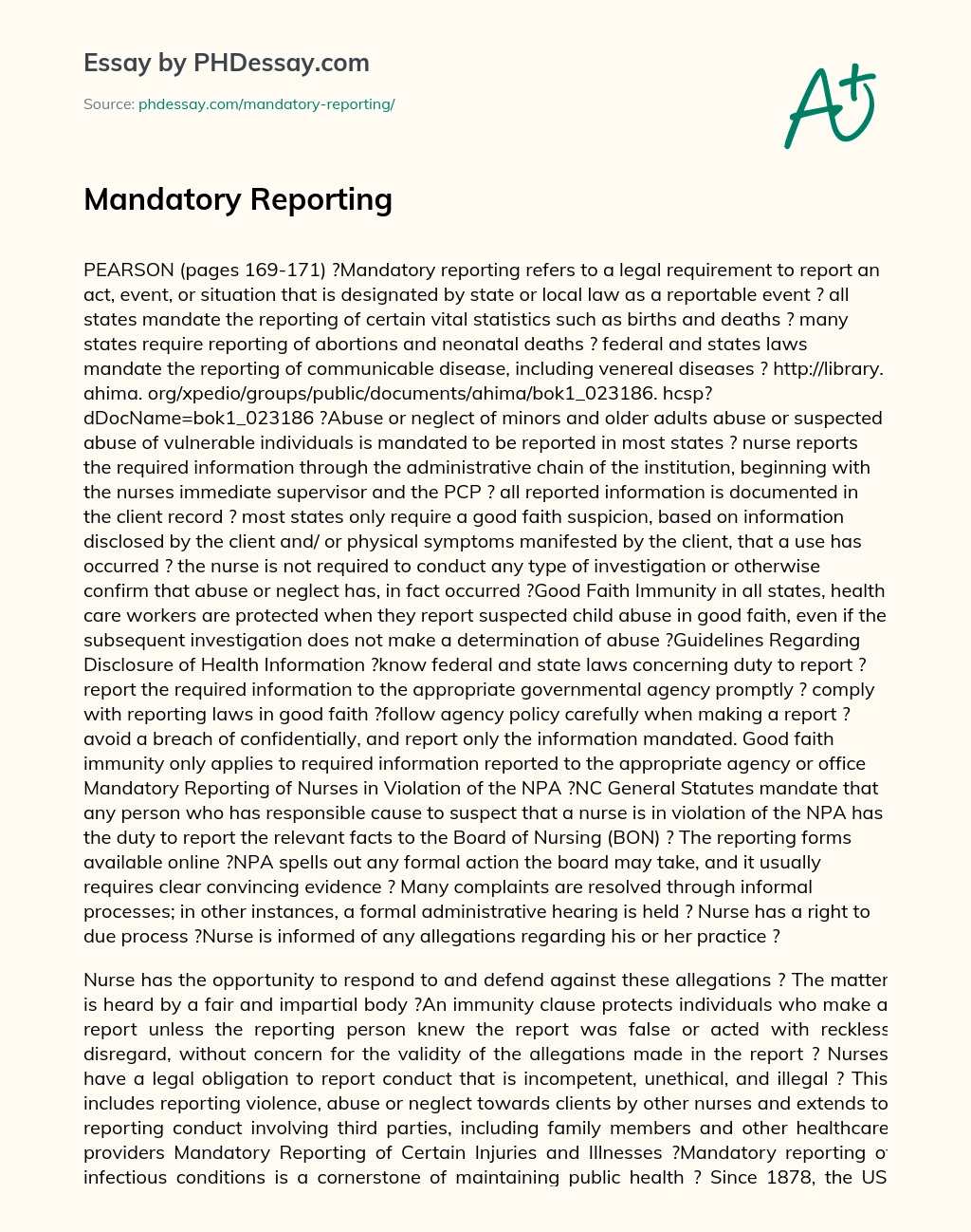 Mandatory Reporting essay